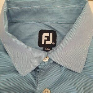 Footjoy Mens XL Short Sleeve Blue Pinstripe Golf Polo Shirt Logo Stretch